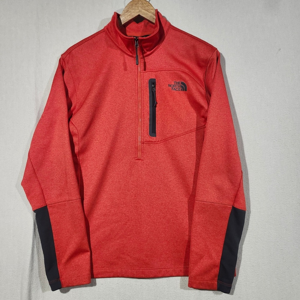 The North Face Men Orange Heathered Quarter Zip Pullover Jacket Size Medium Fall